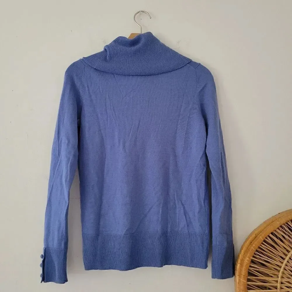 Talbots Pure Merino Wool Cowl Neck Sweater Periwinkle Blue XS Long Sleeve